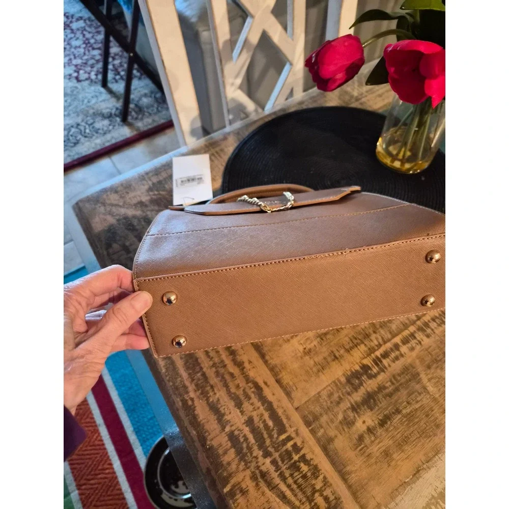 Trina Turk Khaki Vegan Leather Top Handle‎ Satchel Detachable Strap TTT-2008 NEW